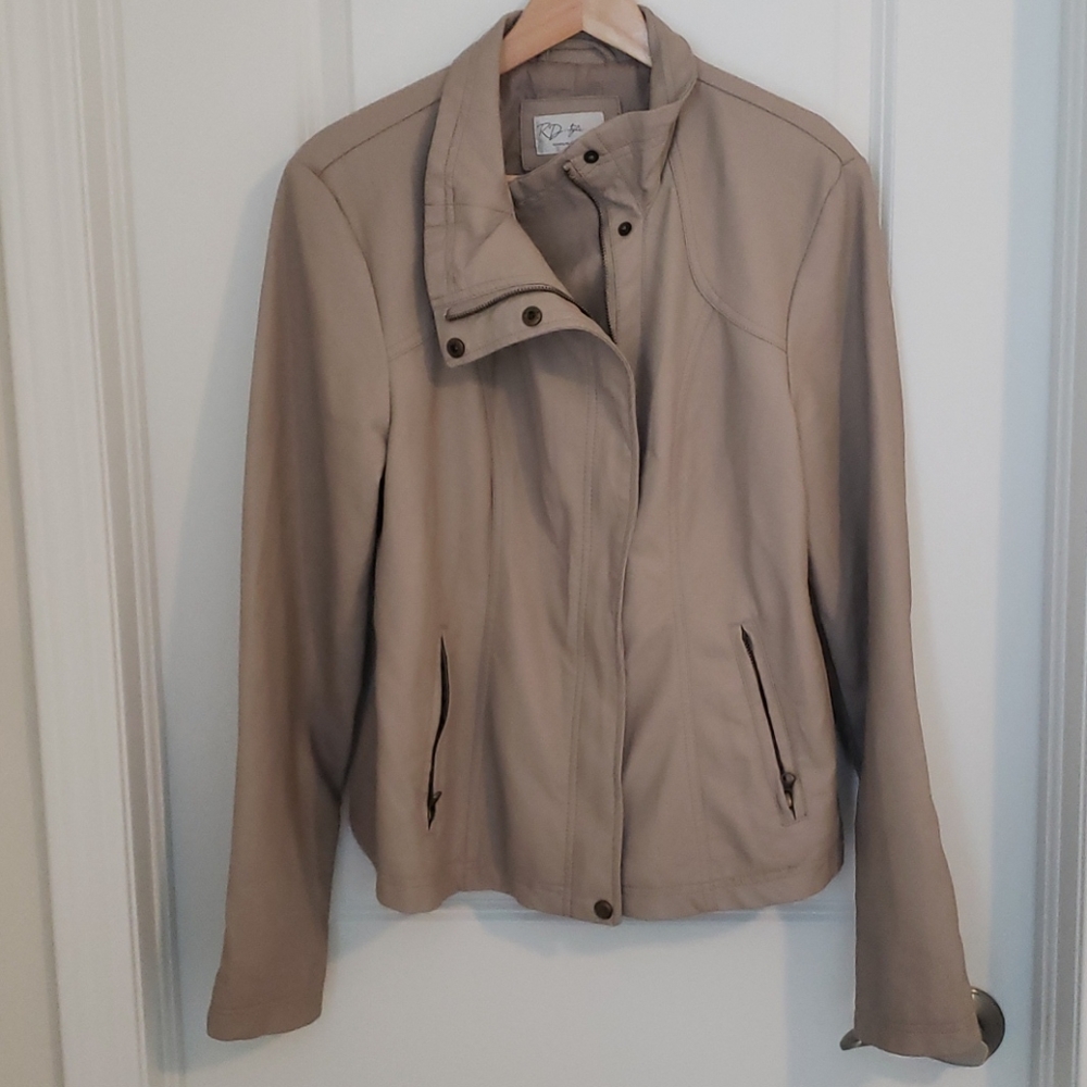 RD Style Beige Faux Leather Moto Jacket